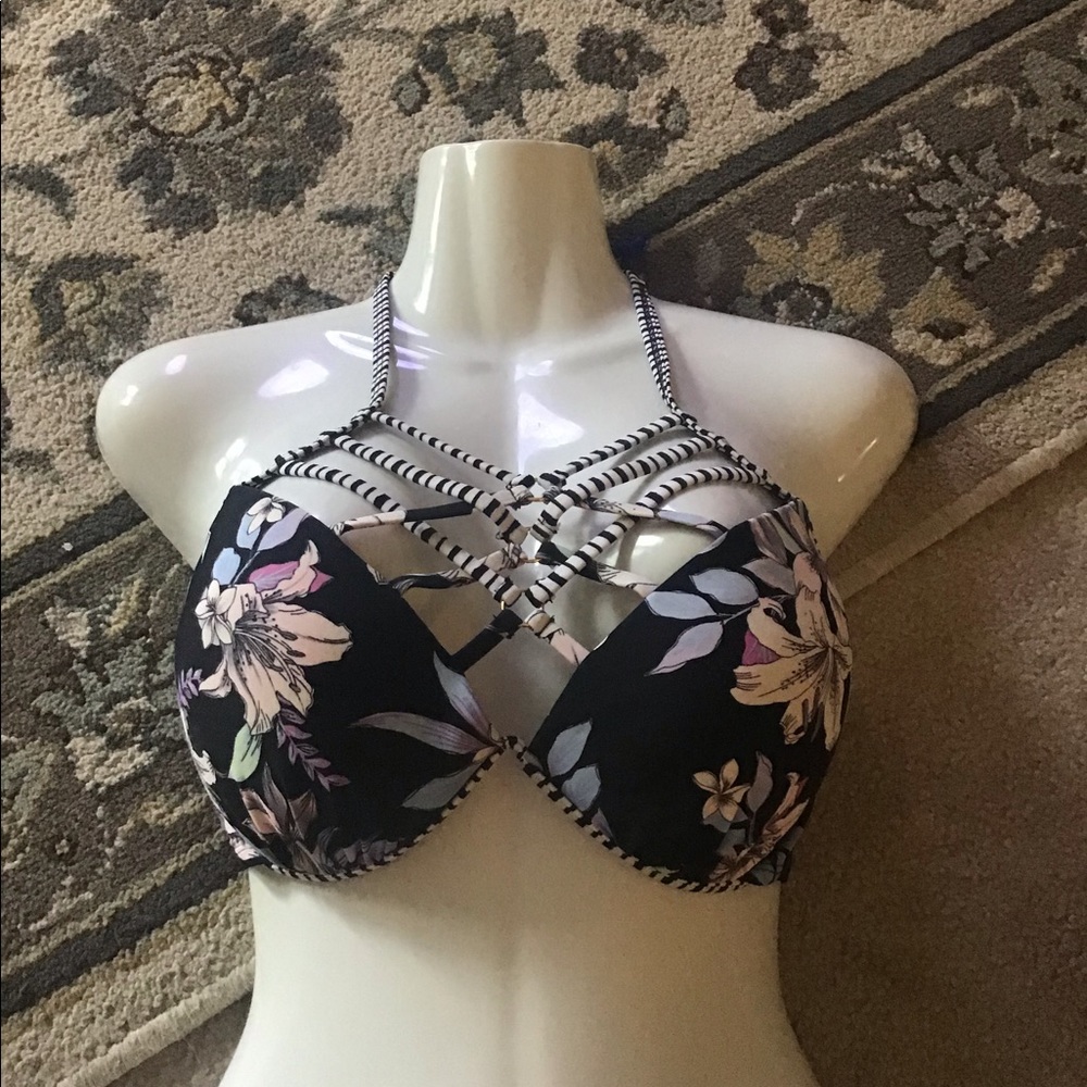 Time Tru padded bikini top floral sexy LG 12/14 strappy over chest color…